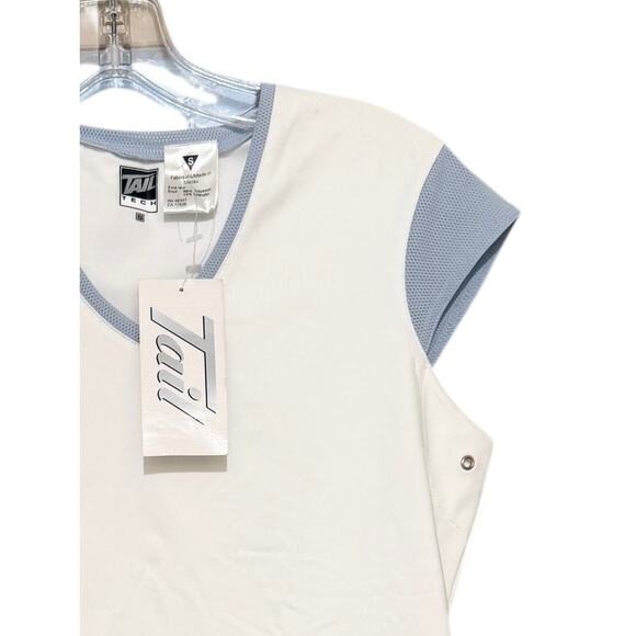 NWT Tail Activewear White Blue Trim V-Neck Short Sleeve Performance Top S - Picture 4 of 5